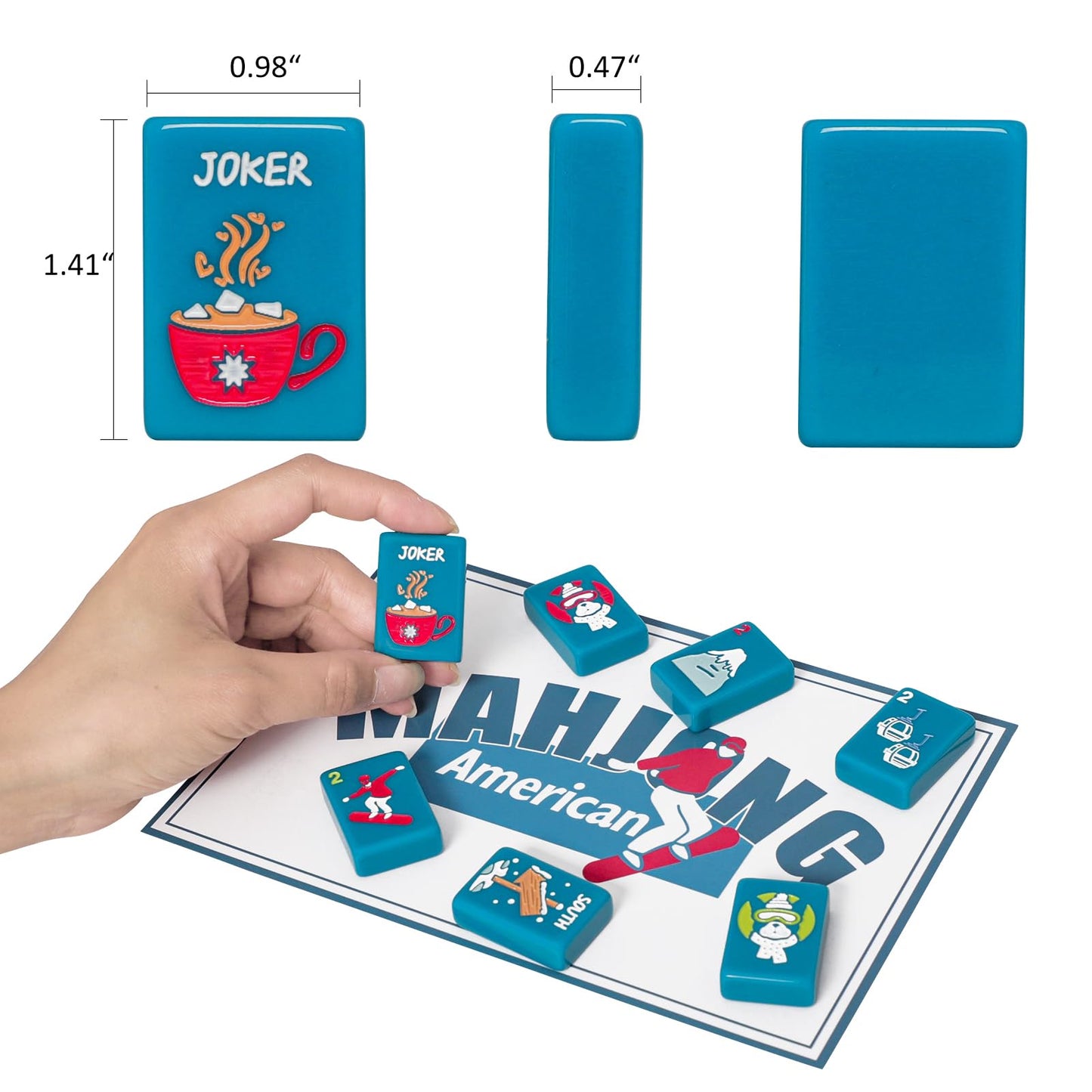 Jongyance American Mahjong Tile Set - 160 Acrylic Tiles, Peacock Blue, Includes Carrying Bag and Accessories, Compact Size 1.41x0.98x0.47 inches
