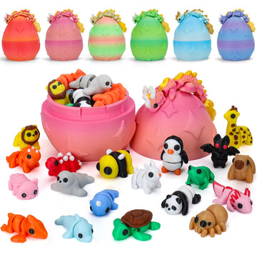 VUTIKPIX Mini 3D Printed Animals with Dragon Eggs Set, 3D Printed Fidget Toys, Small Articulated Animal Figures Pocket Pets Bulk