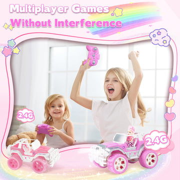 Pink Cars 1:16 Scale RC Jeep with Doll - Remote Control Car for Girls | 80-Minute Playtime | 2.4GHz All-Terrain Truck for 4-5 6-