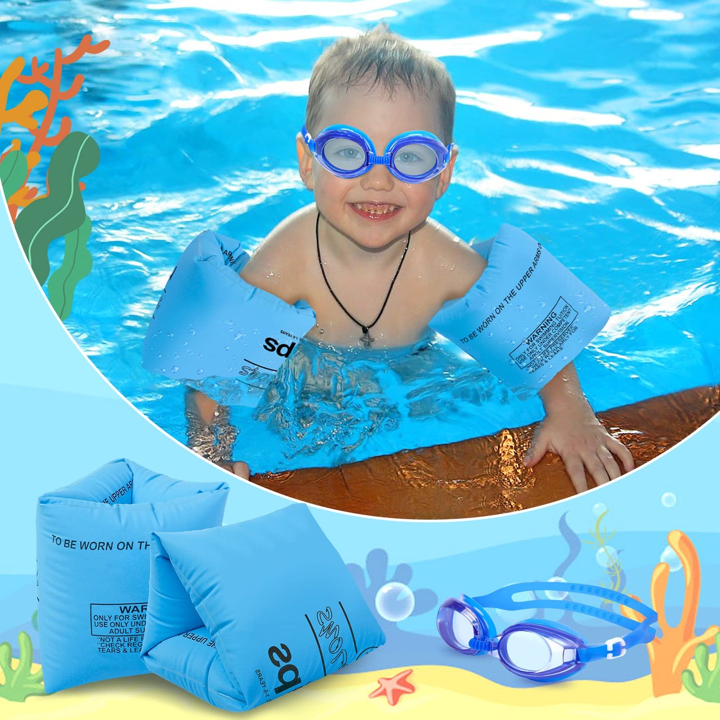 Arm Floaties For Kids 6-12Yrs, Pvc Arm Floaties Inflatable Swim Arm Bands Floater Sleeves Swimming Rings And Swimming Goggles Ki