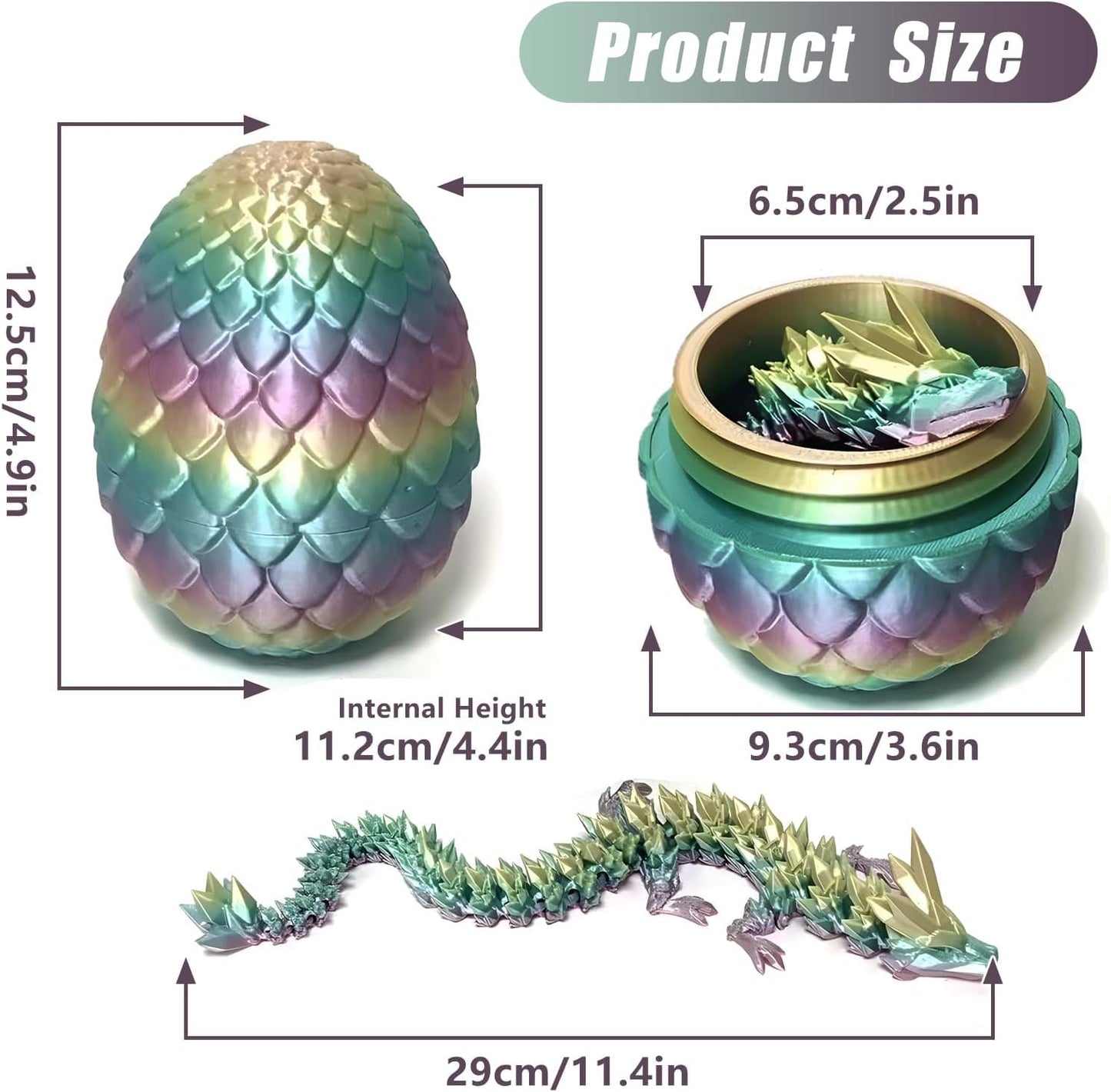 3D Printed Dragon Eggs with Dragon Inside - Fun Fidget Figurine Toys  Easter Basket Stuffers Surprise Mystery Crystal Printing Dragon Egg mature-themed Home Office Desk Decor Toy Gifts (Rainbow Colors)