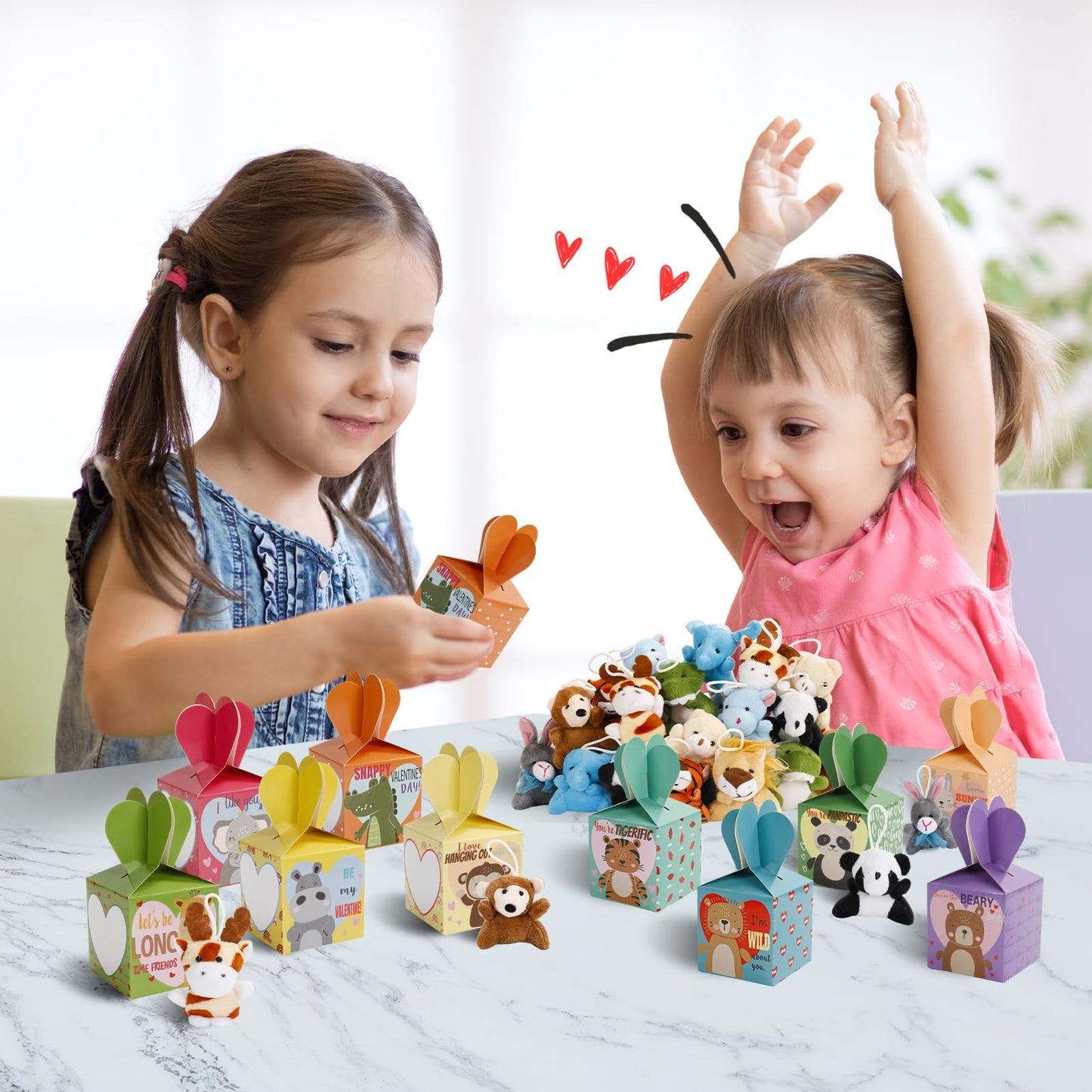 Atfunshop Valentines Day Gifts For Kids With Animal Plush Toys 30 Pack Valentines Mini Keychains And Heart Gift Box In Bulk Exchange For Toddlers Girls Boys School Class Classroom Party Favors