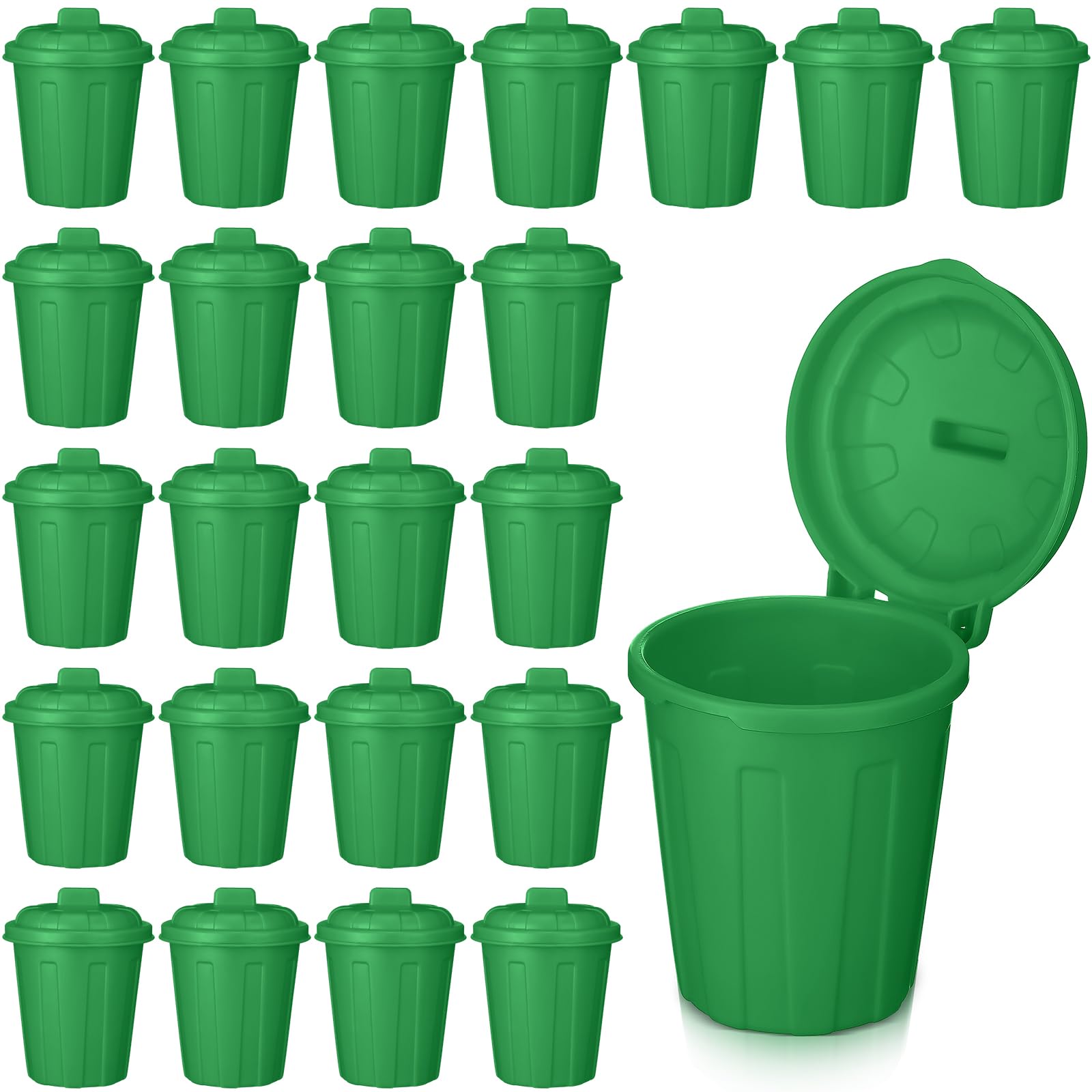 Zubebe 24 Pcs Green Mini Trash Can Mini Toy Garbage Can Small Desktop Trash Bin with Lids for Trash Party Favor Garbage Truck Bi