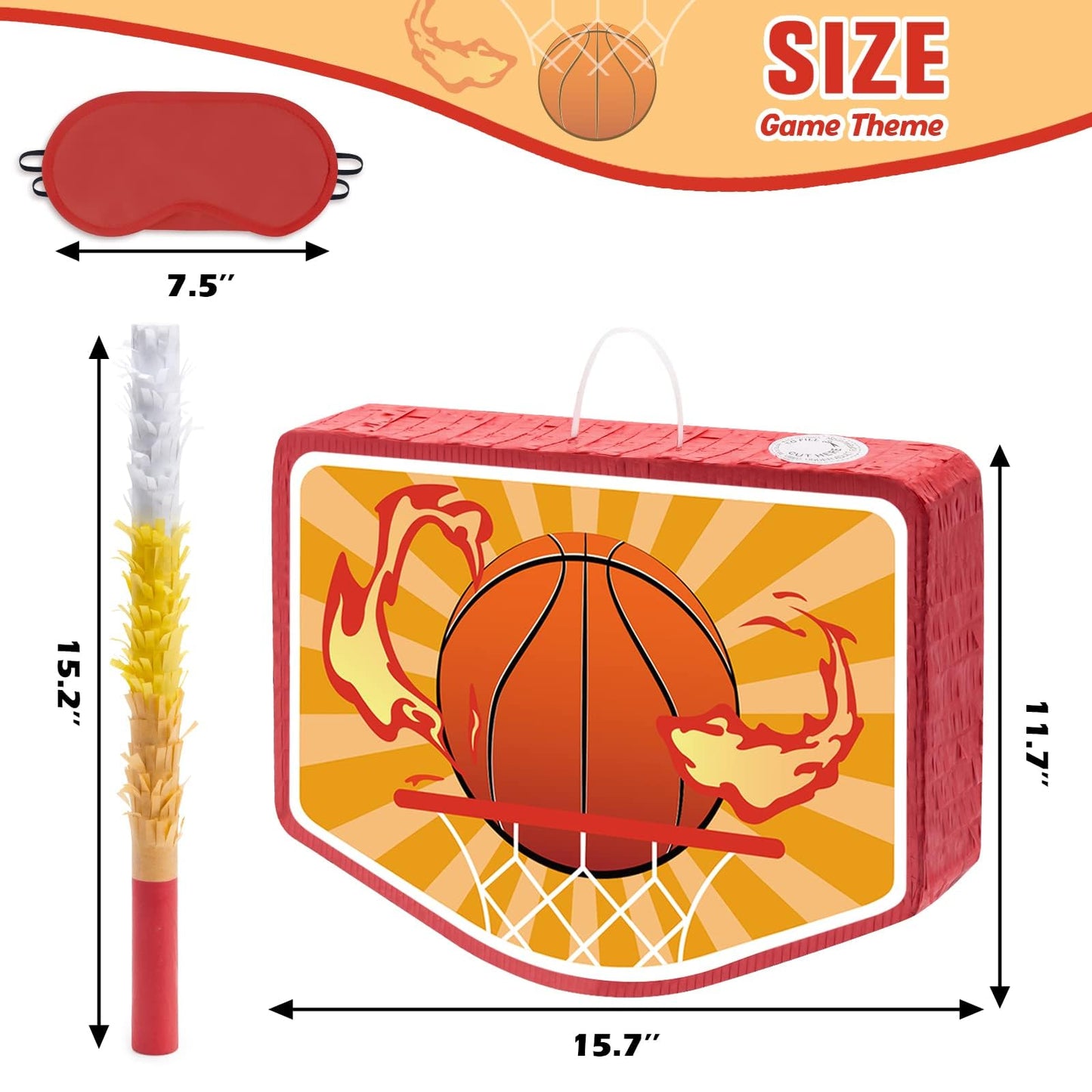 Wernnsai Basketball Piñata - Basketball Party Supplies Piñata Bundle With Blindfold And Stick Sports Themed Party Supplies For Kids Carnival Events Basketball Party Decorations (15.8' X 11.8' X 3')
