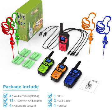Topsung Walkie Talkie Rechargeable Easy to Use Family Walky Talky 4 Pack Toy for 3-12 Years Old Boys and Girls Birthday for Camping Hiking Outdoor with Regular Micro-USB Cable/Battery