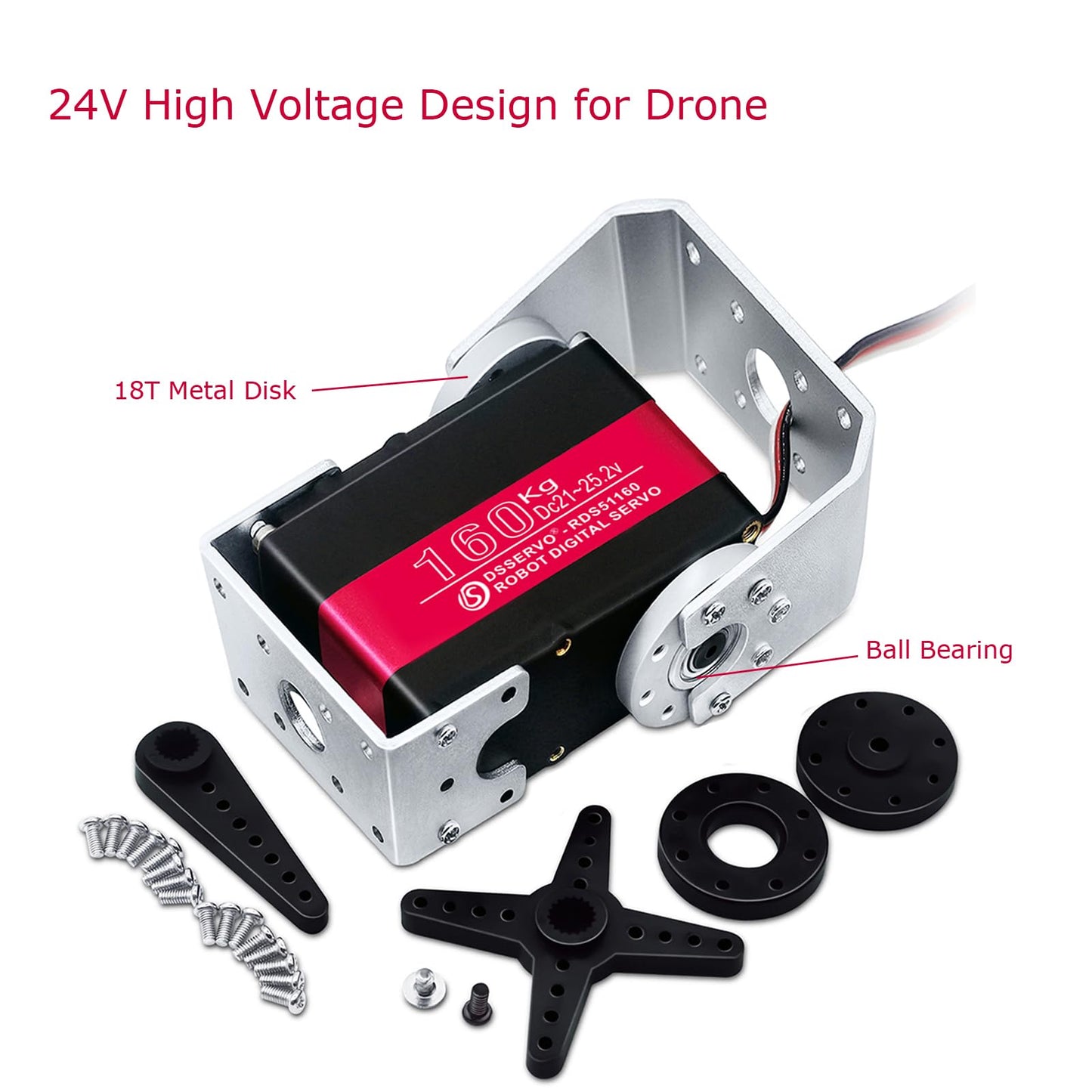 Annimos 160Kg Robot Servo Motor 24V High Voltage High Torque Steel Gear Large Digital Steering Servos With Double-Shaft Mount Br