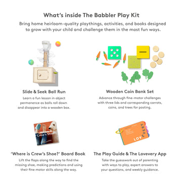 Lovevery Babbler Play Kit with Bonus Book - Montessori Toddler Toy, Multi Color, Ideal Birthday Gift for 1 Year Old