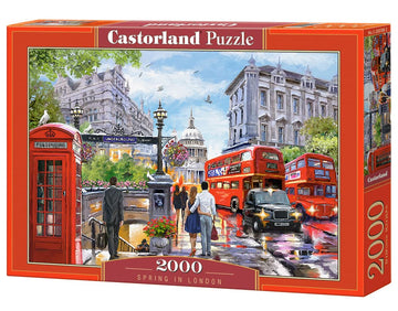 CASTORLAND 2000 Piece Jigsaw Puzzles  Spring in London  City Center  Red Bus  UK  Great Britain  Puzzle of England  mature-themed Puzzles  Castorland C-200788-2