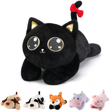 Meowtastic Black Cat Weighted Stuffed Animals - 22 Inch 4.5 Pounds Weighted Plush Kitten Stuffed Animal - Big Stuffed Cat Weighted Plush Pillow - Cute Plush Toys Gifts For Kids & Adults (22' 4.5 Lbs)