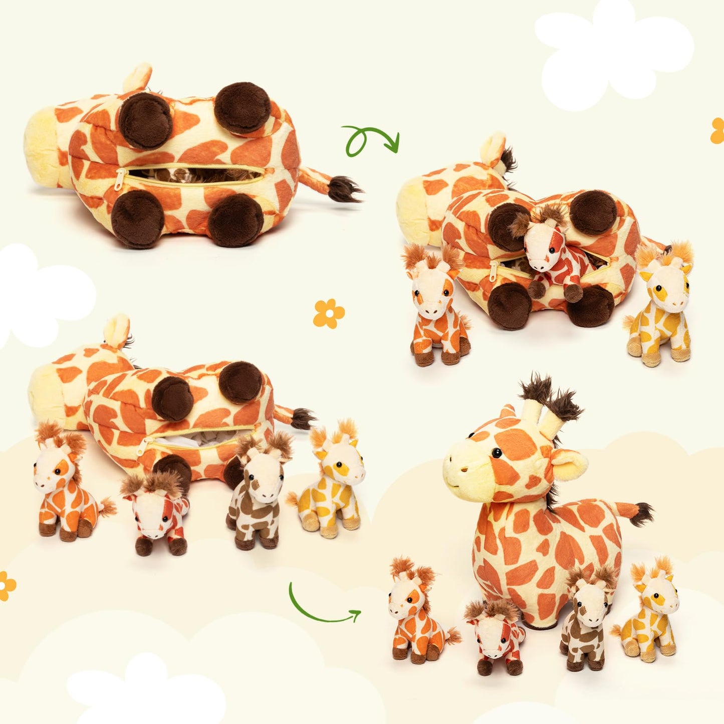 Ouozzz Giraffes Stuffed Animals With Babies Inside Plush Toys Set Mommy And 4 Little Giraffes Babies - Gift Present Toys For Gir