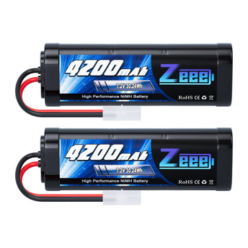 Zeee 7.2V 4200mAh NiMH Battery with Tamiya Connector High Power for RC Car Truck Associated HPI Losi Kyosho Tamiya Hobby(2 Pack)
