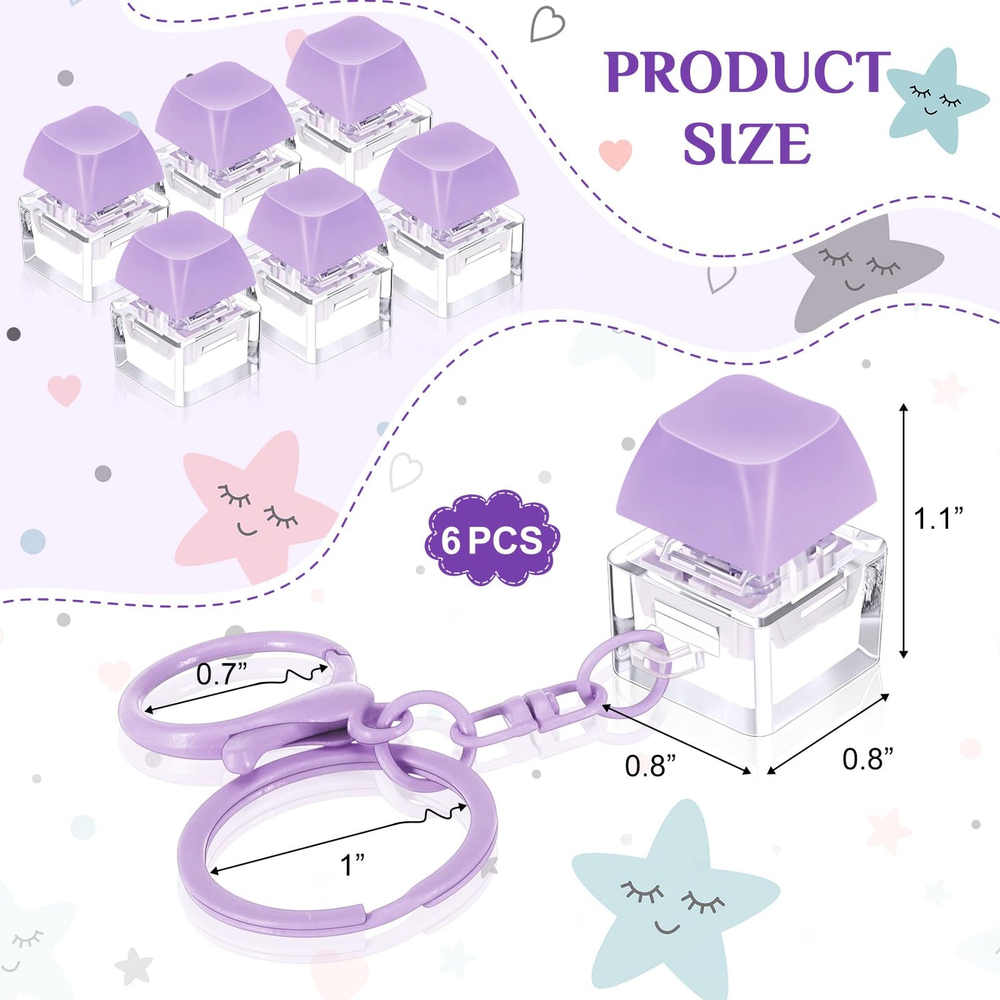 Shappy 6 Pcs Keyboard Fidget Toys  Fidget Keychain  Fidget Keyboard Clicker Keychain Gift  Keychain Button Stress Relief Gifts for mature-themed Office Home School  ADHD Toy  Cool Fidgets(Purple)