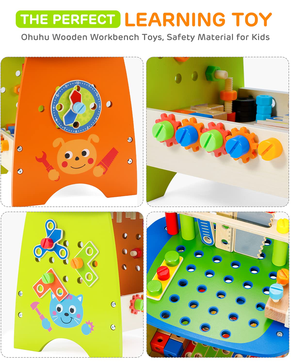 Ohuhu Kids Tool Set: 89Pcs Wooden Toddler Tool Workbench Toy Set with Construction Learning Educational Bench Play Toys for Boys