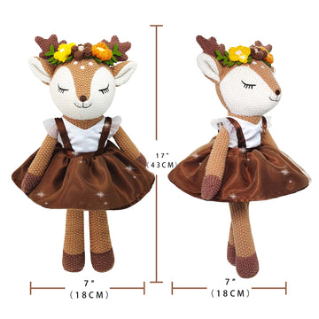 Justqunseen Deer Stuffed Animal, 17' Reindeer Plush Toys, Cute Stuffed Animals Deer Ballerina Doll, Stuffed Animals For Girls, Soft Plush Doll Animal Toy, Christmas Birthday Gifts For Baby Kids Girls