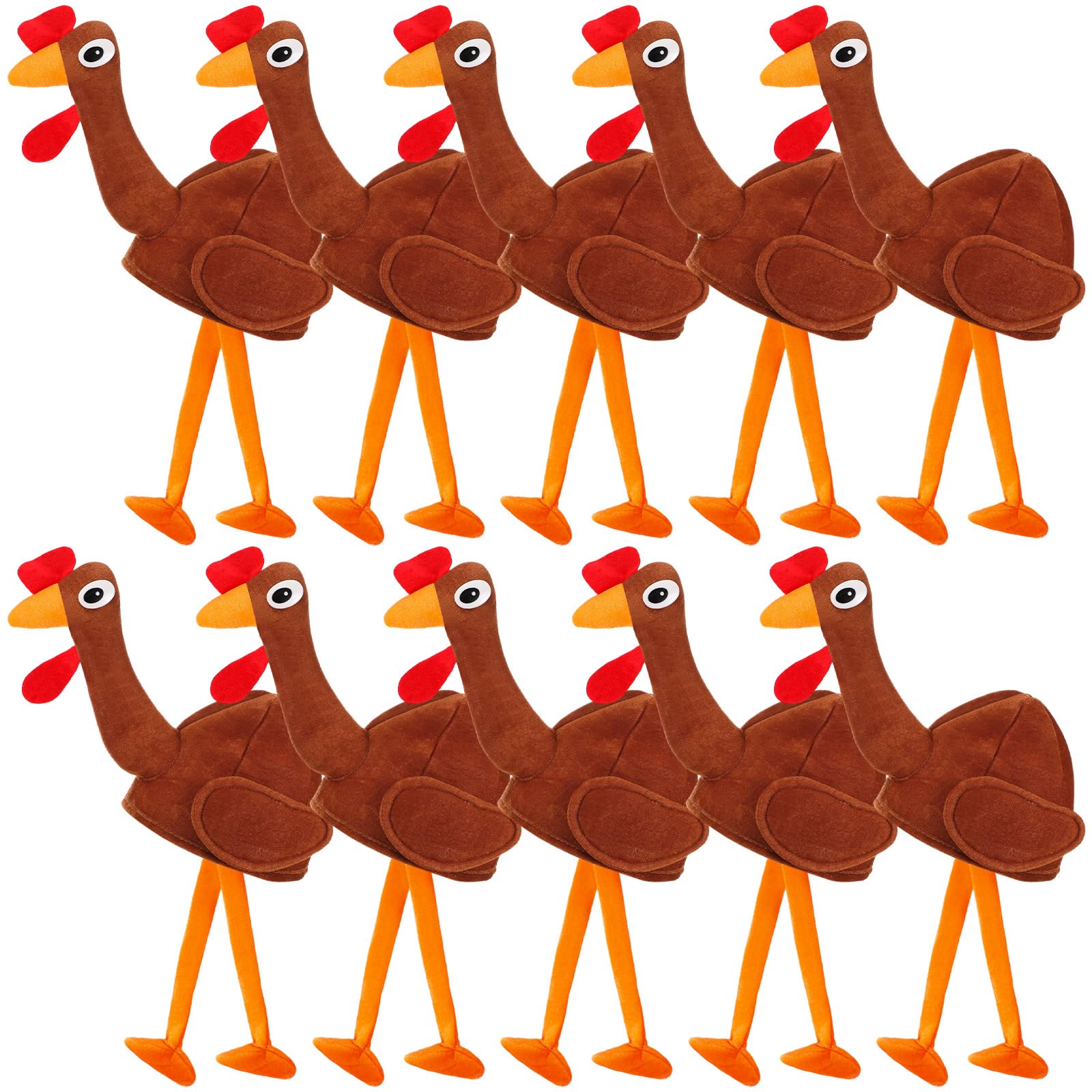 Hanaive 10 Pieces Thanksgiving Turkey Hats Bulk Turkey Hats for Dress-up Party Plush Trot Hat Party Supplies(Uniform Style)