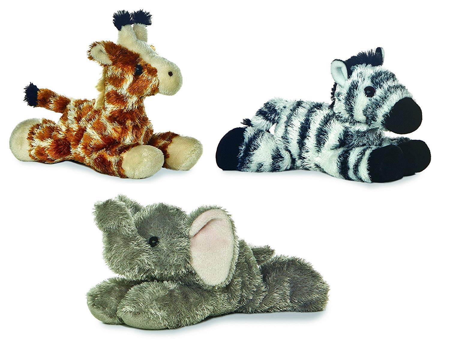 Aurora 31289, 16609, 16607 Jungle Animals - Elephant, Giraffe, And Zebra Bundle Of 3 Plush, Multi-Color