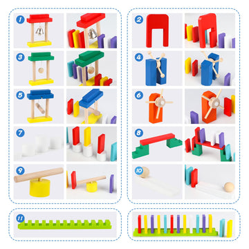 1000 Pcs Bulk Dominoes Set For Kids With Extra 11 Blocks, Wooden Building Blocks 10 Colors Dominoes Racing Tile Games Educational Toy For Kids Birthday Party With Storage Bag