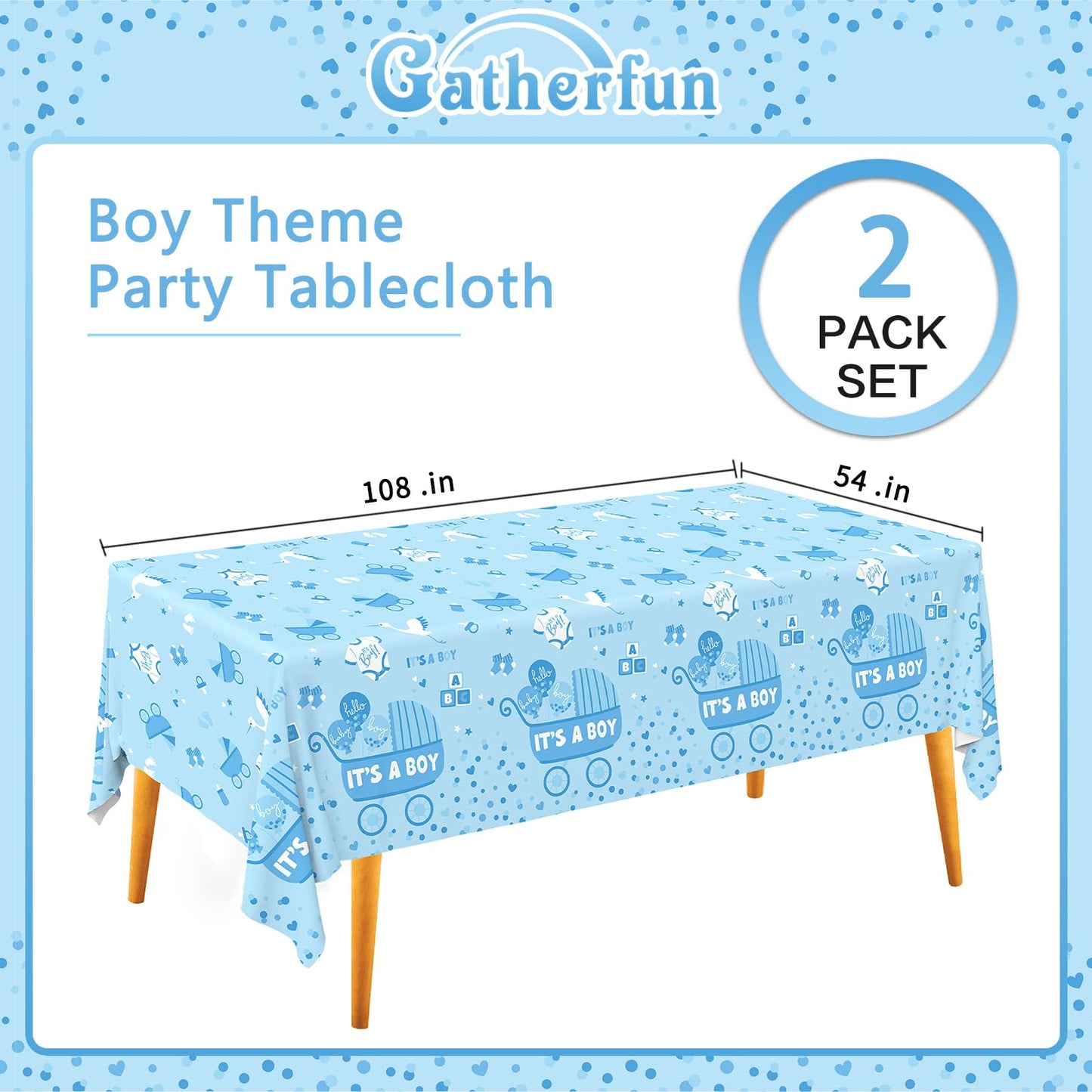 Gatherfun Baby Boy Shower Party Supplies: 2-Pack Its A Boy Decorations,Disposable Plastic Tablecloth, Ideal Table Cover for Baby