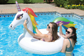 Poolmaster Unicorn Inflatable Swimming Pool Party Float (48 Inch), White/Rainbow