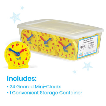 Hand2Mind Mini Geared Clock Classroom Set, Telling Time Clock, Teaching Clocks, Learn To Tell Time Clocks For Kids, Analog Clock For Kids Learning, Classroom Clocks For Students (Set Of 24)
