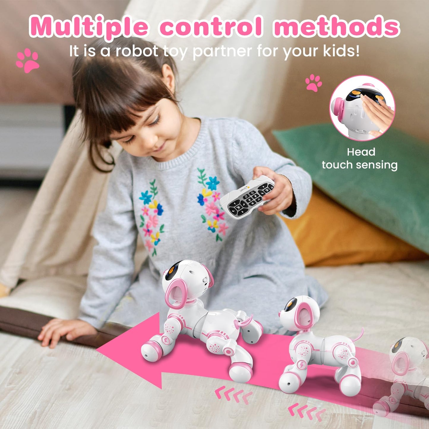 Fuuy Robot Dog Toy For Kids, Easy Programmable Remote Control Dog Robot With Head Touch Sensing & Music Function, Imitates Anima
