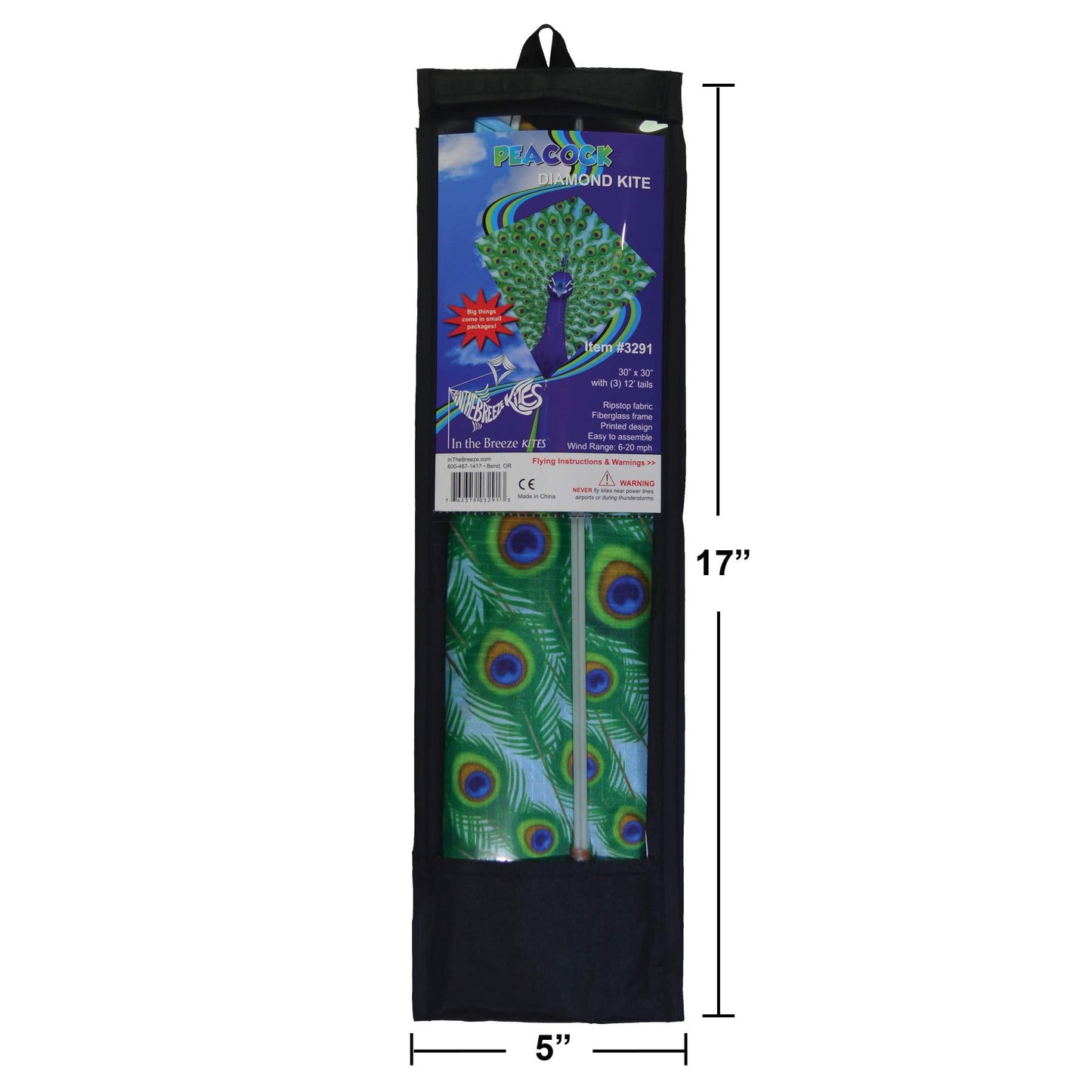 In The Breeze 3291 - Peacock 30 Inch Diamond Kite - Fun, Easy Flying Kite