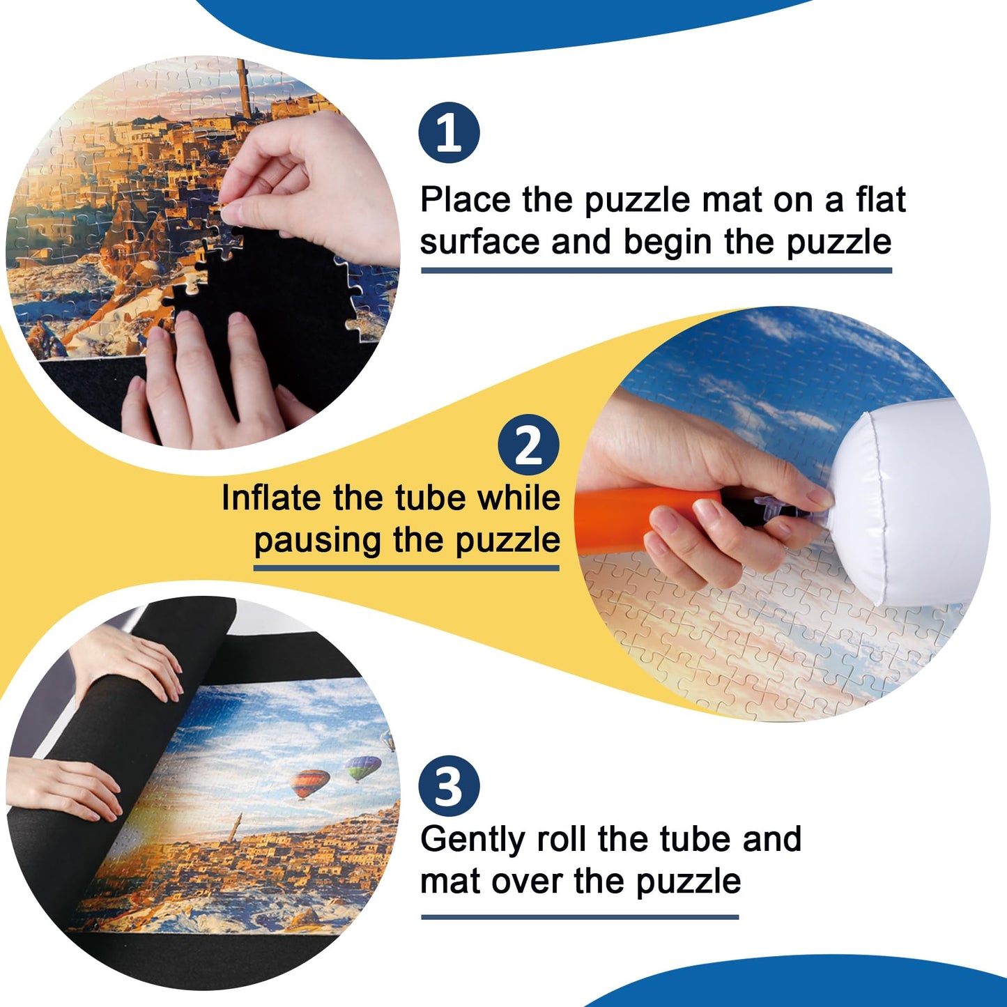Puzzle Mat Roll Up For 3000 2000 1500 Pieces Jigsaw Puzzles, Large Portable Pad Table Non-Slip Board Saver Mats With 6 Sorting T