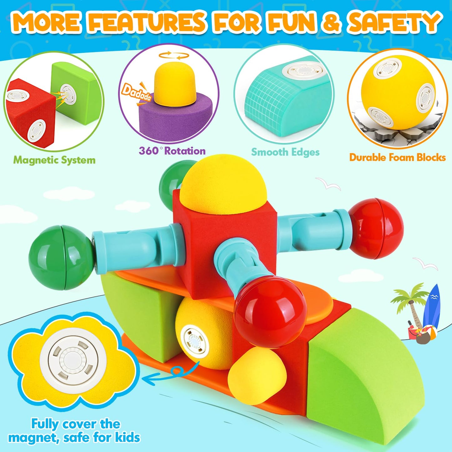 Hodurgyi 26 Pcs Magnetic Foam Blocks For Kids, Large Magnetic Building Blocks For Toddlers 3+, Kids Bath Toys And Preschool Stem