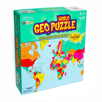 Geotoys Geopuzzle, World Shaped Jigsaw Puzzles, 68 Pc Geography Puzzle, Geography Game & Map Puzzle, Jigsaw Puzzles For Kids Ages 6-9 Years Old