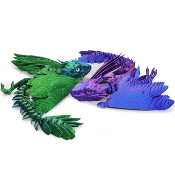 2 Pack Feathered Wyvern 3D Printed Articulated Dragon, Collectible Fantasy Dragon Figure For Anxiety Relief, Desktop Pet (Flamef