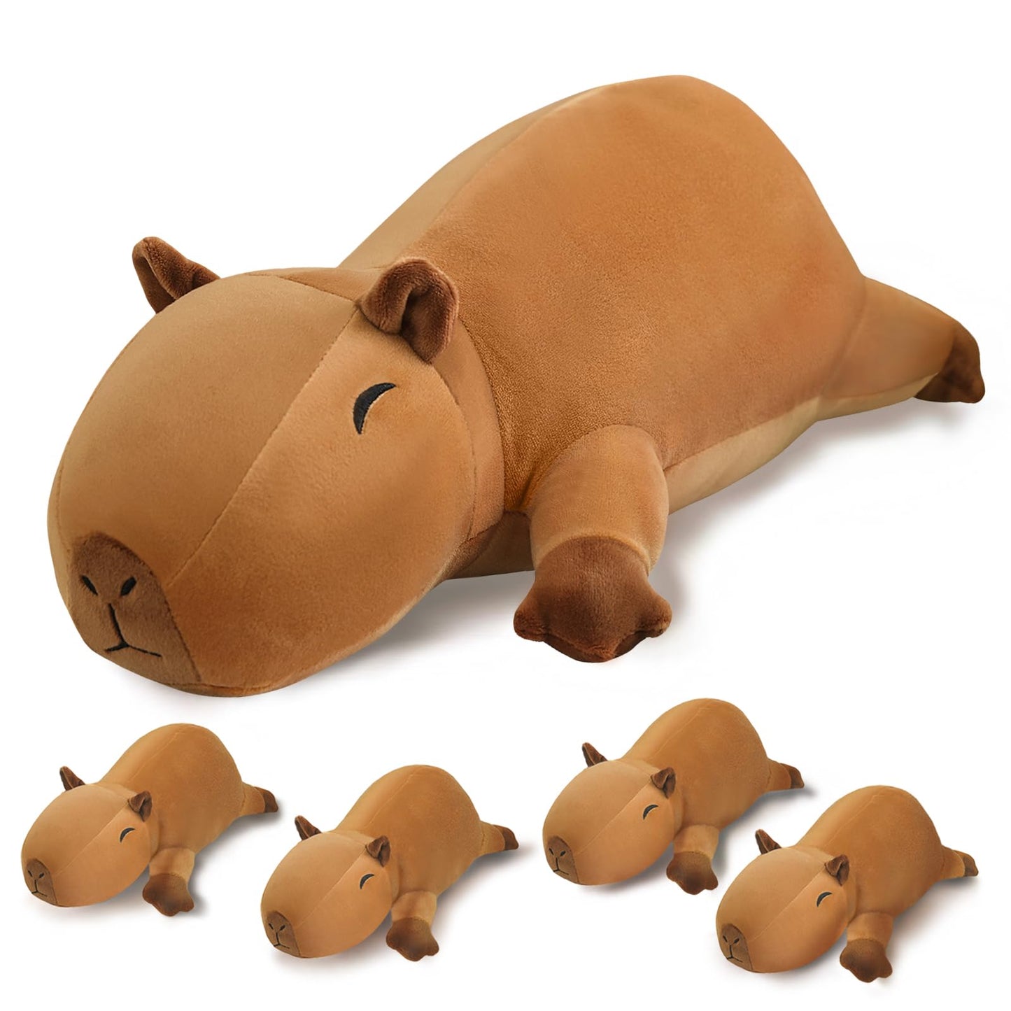Sqeqe Stuffed Capybara Plush - Cute Capybara Mommy With 4 Babies Surprise Soft Animal Toy Christmas, Valentine'S, Birthday Gifts