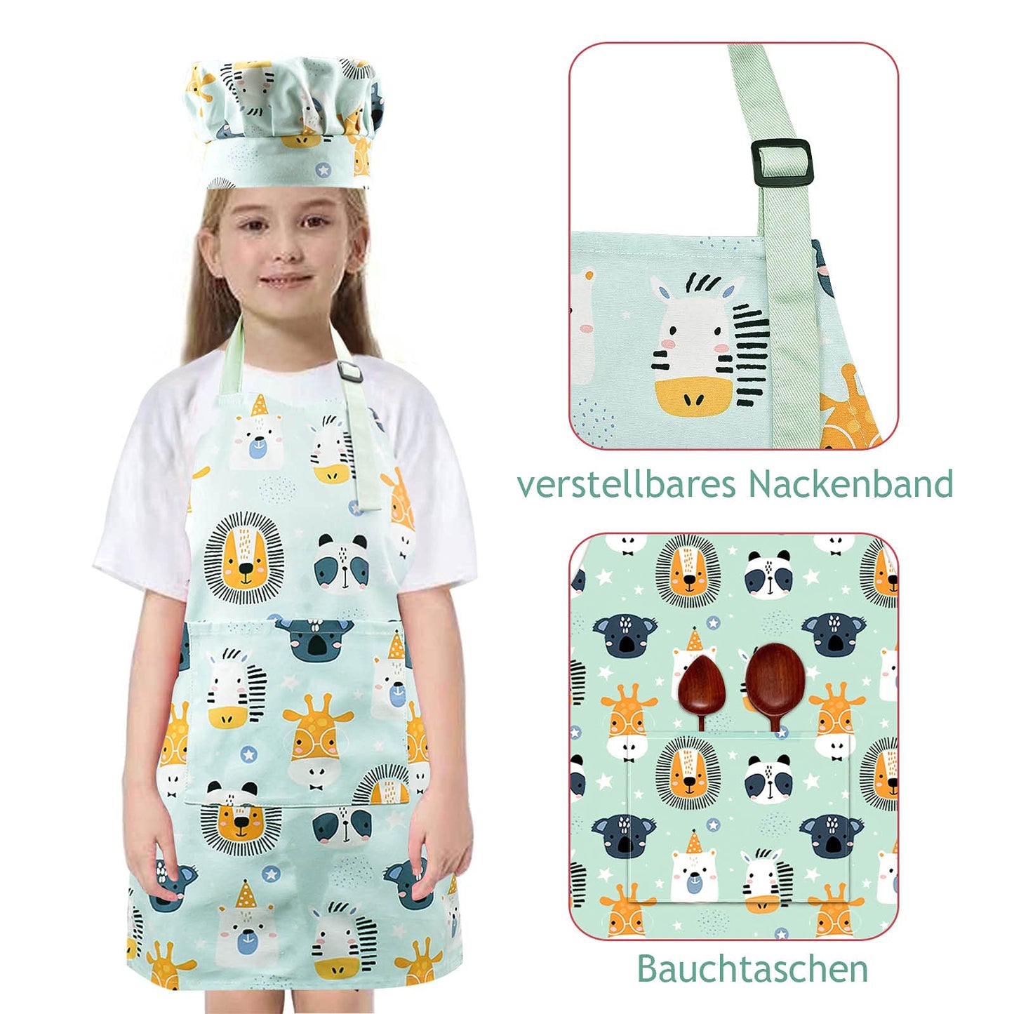 Pipoobear Kids Apron With Chef Hat For Boys And Girls Aged 2-6, Cute Toddler Aprons Set With Pocket For Cooking Baking Painting Gardening
