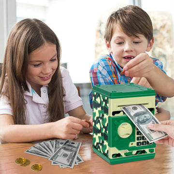 Setibre Piggy Bank, Electronic Atm Password Cash Coin Can Auto Scroll Paper Money Saving Box Toy Gift For Kids (Camouflage Green)