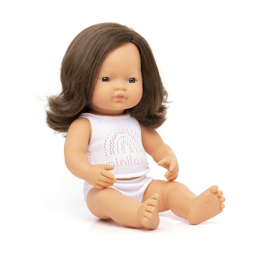 Miniland Doll 15'' Caucasian Brunette Girl (Box) - Made In Spain, Anatomically Correct, Quality