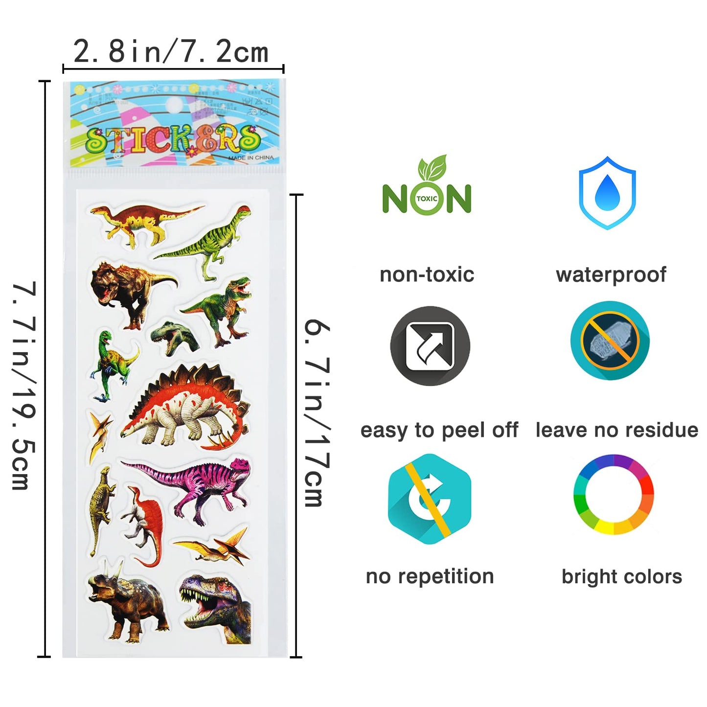 24 Sheets(350+) Dinosaur 3D Puffy Stickers For Toddlers Kids, Bulk Preschool Sticker Sheets For Reward, Craft, Scrapbooking