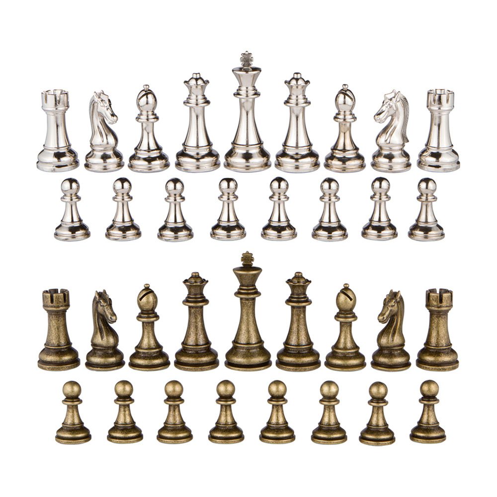 Mars Silver And Bronze Metal Chess Pieces With 3 Inch King And Extra Queens, Pieces Only, No Board