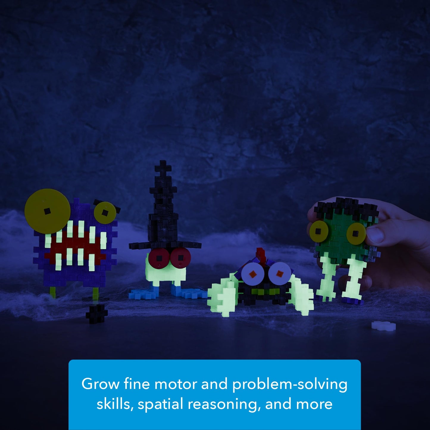 PLUS PLUS Creepy Critter Fun Pack - Halloween 3D Puzzle Set, 160 Glow in The Dark Interlocking Plastic Pieces for Kids