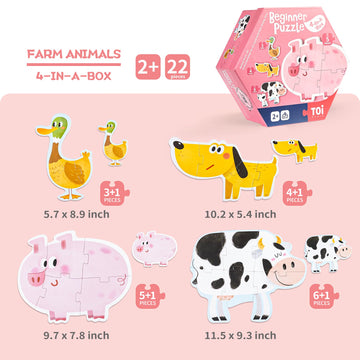 Toi Large Piece Toddler Puzzles For 2-4 Years Old, 4 Packs Beginner Puzzles For Toddlers, Kids Big Shape Preschool Learning Puzz