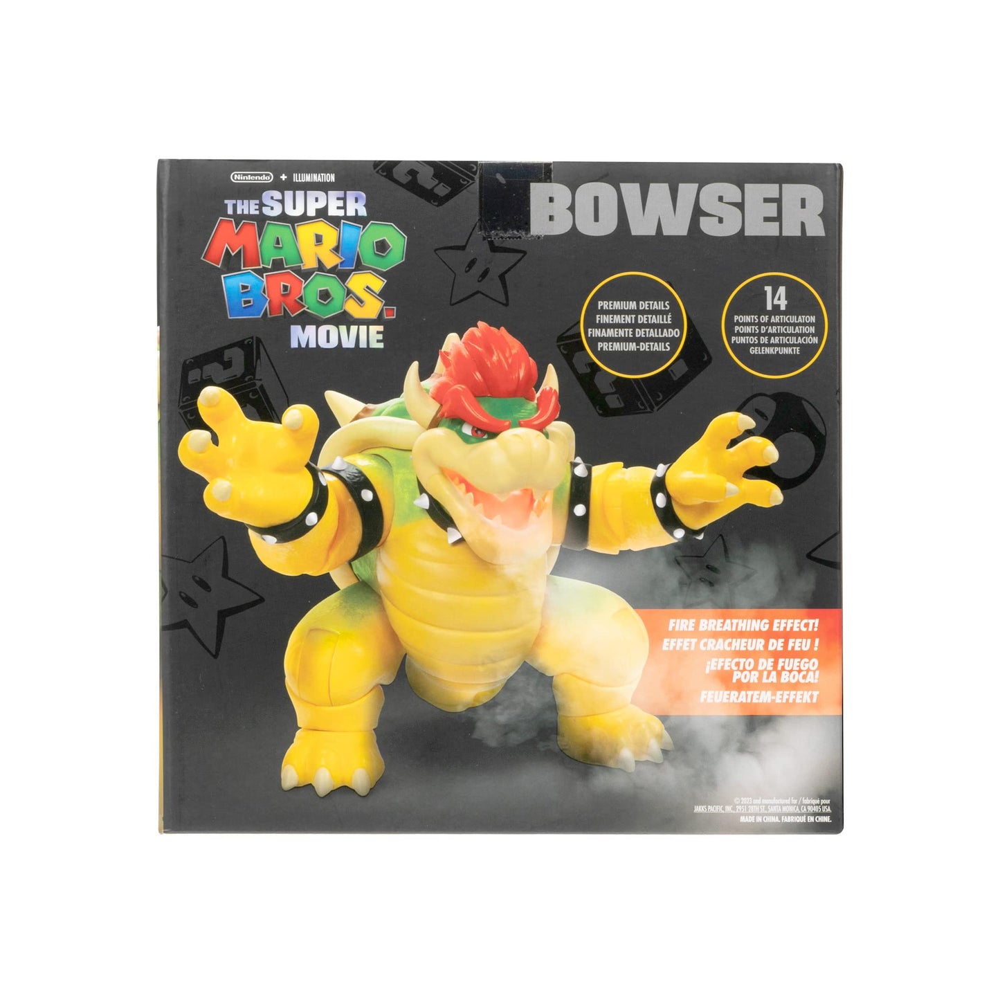 THE SUPER MARIO BROS. MOVIE Bowser Action Figure - 7 Inch, Plastic, Fire Breathing Effects, Model 417204