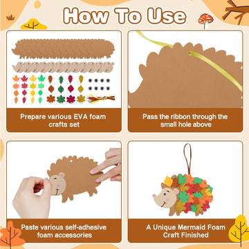 Fennoral 12 Pack Hedgehog Crafts For Kids Make You Hedgehog Foam Stickers Diy Autumn Art And Craft For Boys Girls Party Supply A