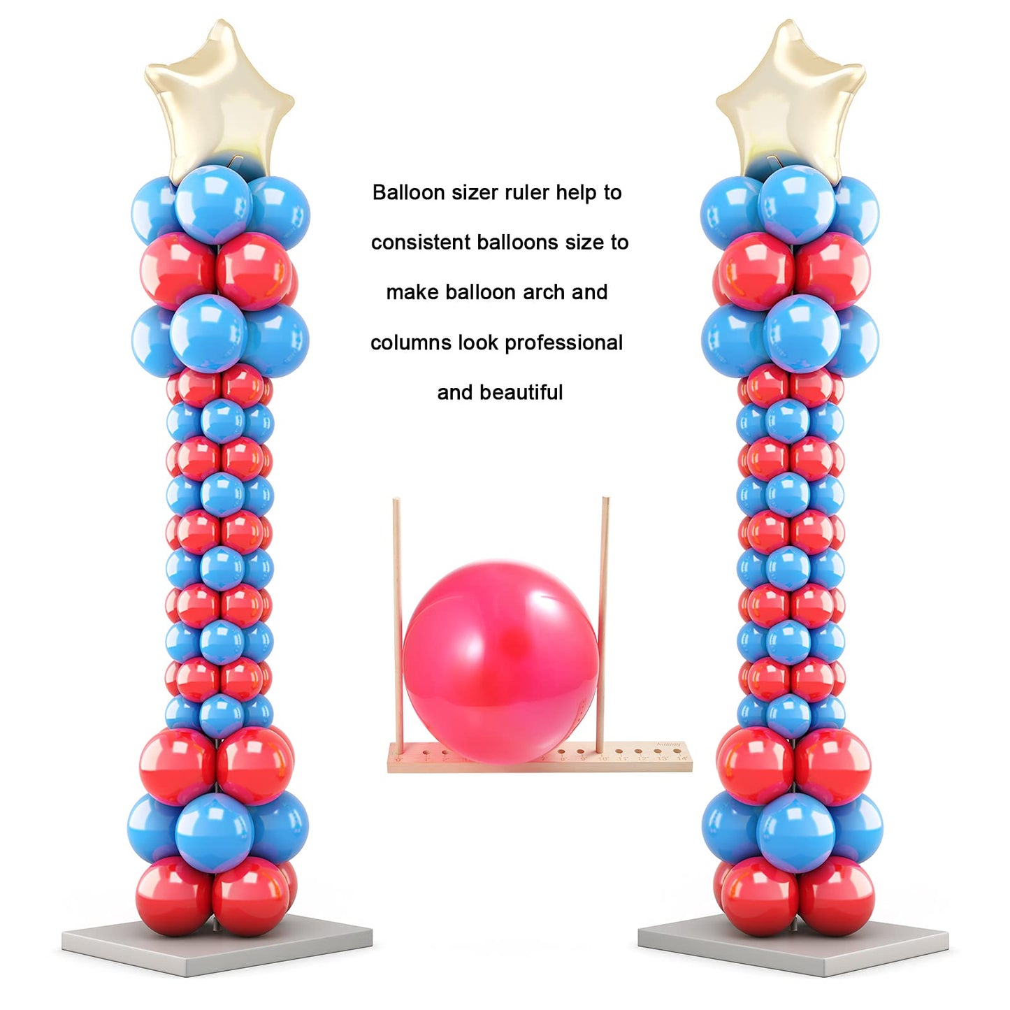 Auihiay 14 Sizes Adjustable Wood Balloon Sizer Ruler - Measurement Tool for Balloon Decorations, Arches, Columns, Rings, Towers