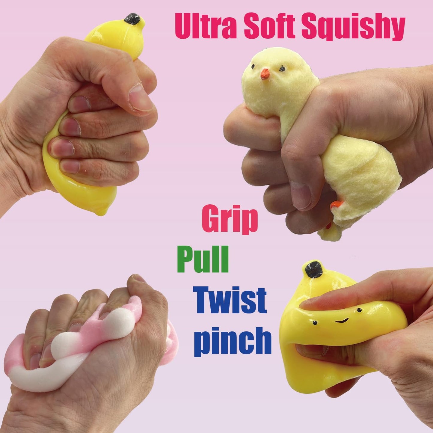 Taba Mega Squishy Toys 6-Piece Set - Giant Ultra-Soft Slow-Rise Kawaii Stress Relief for Kids & mature-themeds  Big Hamster  Huge Strawberry  Jumbo Cat Paw  Mega Chick  Cute Cat & Cookie with Storage Case