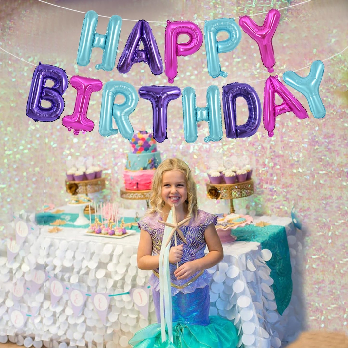 Toniful Happy Birthday Balloons Banner With Ribbon Straw,16 Inch Mylar Letters Birthday Sign Banner Balloon Bunting Reusable For