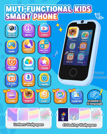 Eltrynic Kids Smart Toy Phone Girls Toy, Toddler Touchscreen Game Phone For 3 4 5 6 7 Year Old Girl Boy, Christmas Birthday Gifts For Children Age 3-7, Mp3 Music Player With Dual Camera (Blue)