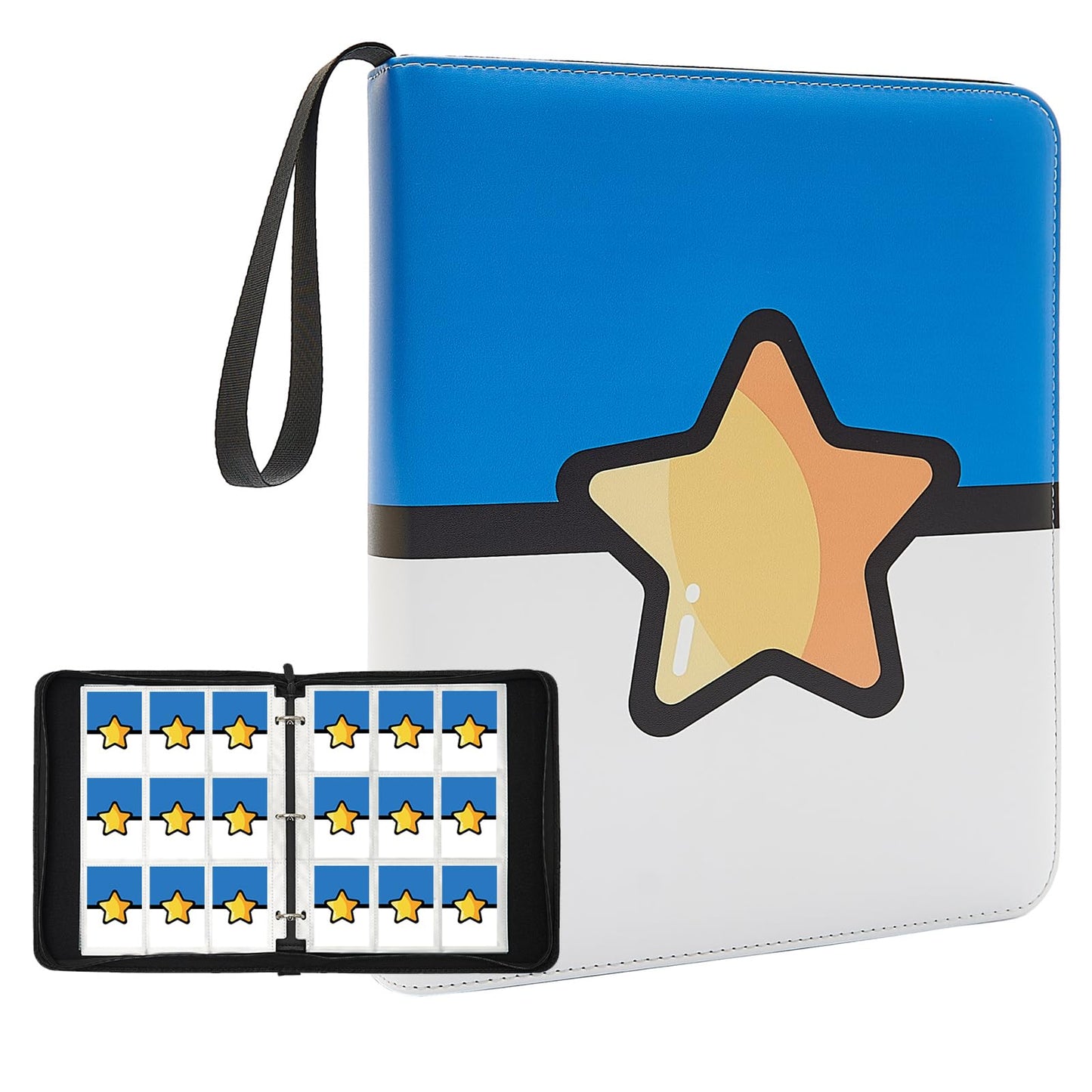 Trading Card Binder 9 Pocket Pages Top Loading 900 Card Storage 3 Ring Design With Zipper Boy's Gift (Blue  900 cards)