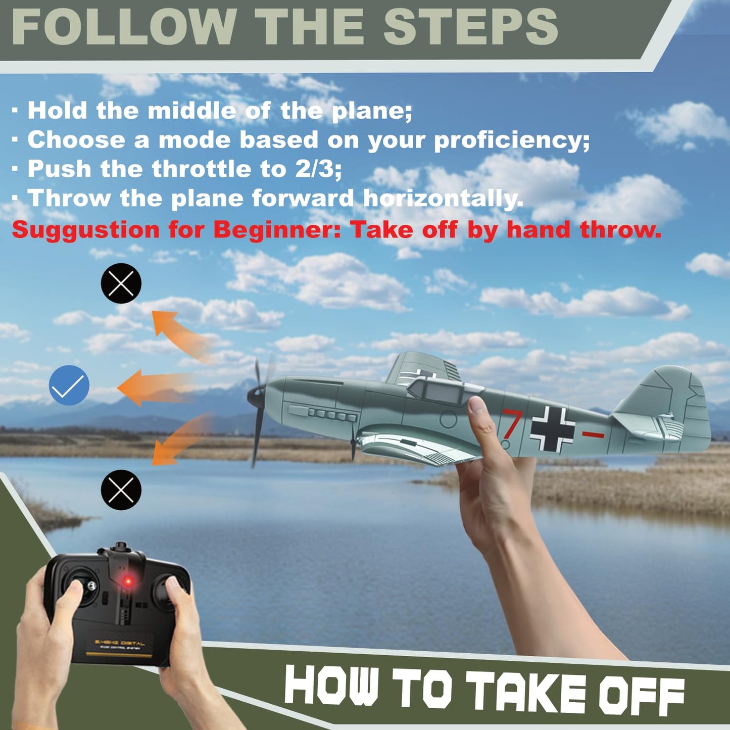 Anburi Rc Plane, 3 Channel Bf - 109 Remote Control Airplane, 2.4Ghz & 6 Axis Gyro Stabilizer, 2 Batteries Included, Ideal For Ad