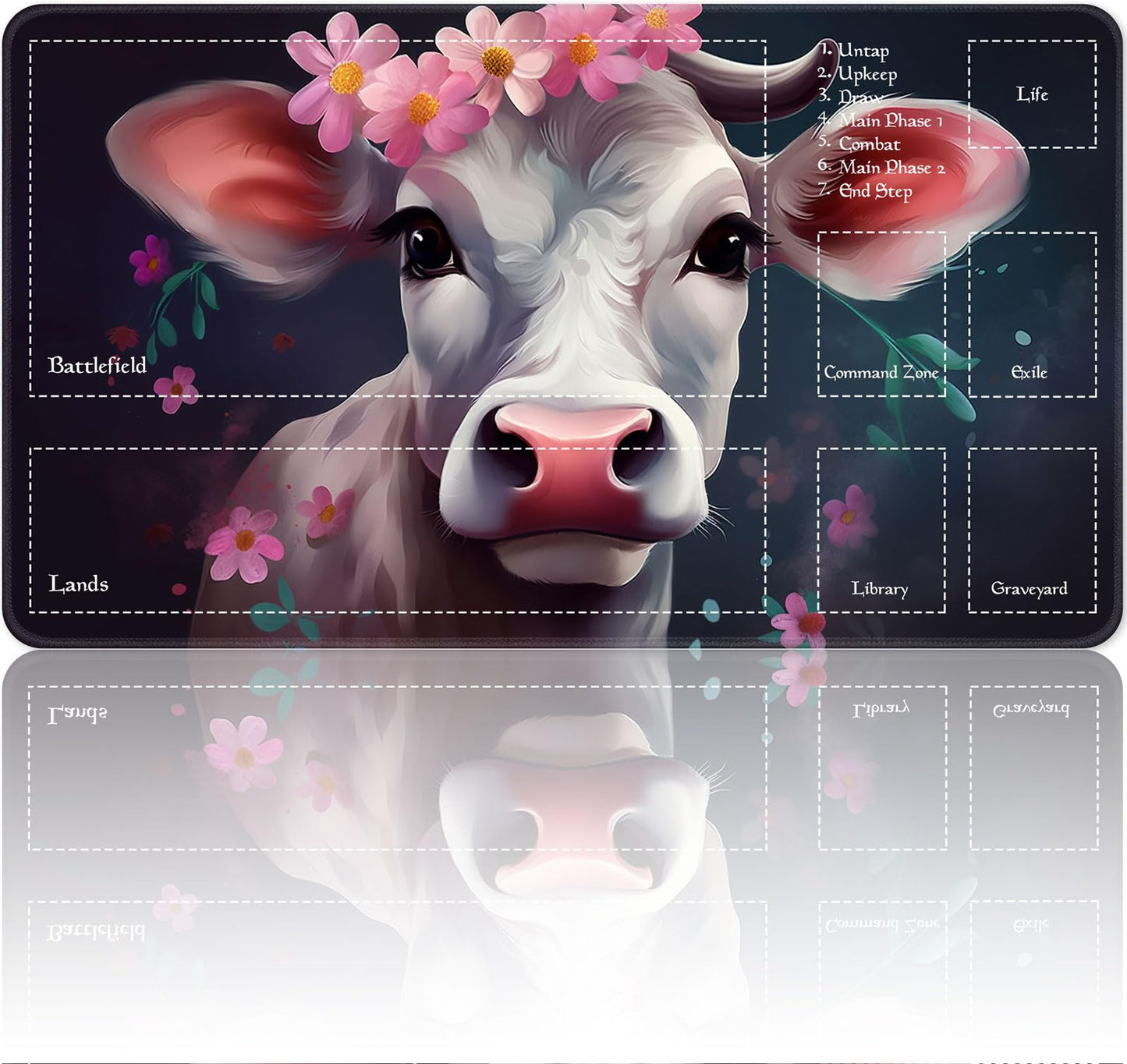 Playmat for MTG Magic Size 24x14 Inch Game Mats Tabletop Magic Play Mats enhanced Smooth Rubber Surface  Mousepad Compatible Qindaiwen for MTG RPG CCG Trading Card Game Play mats  Cow of Flower