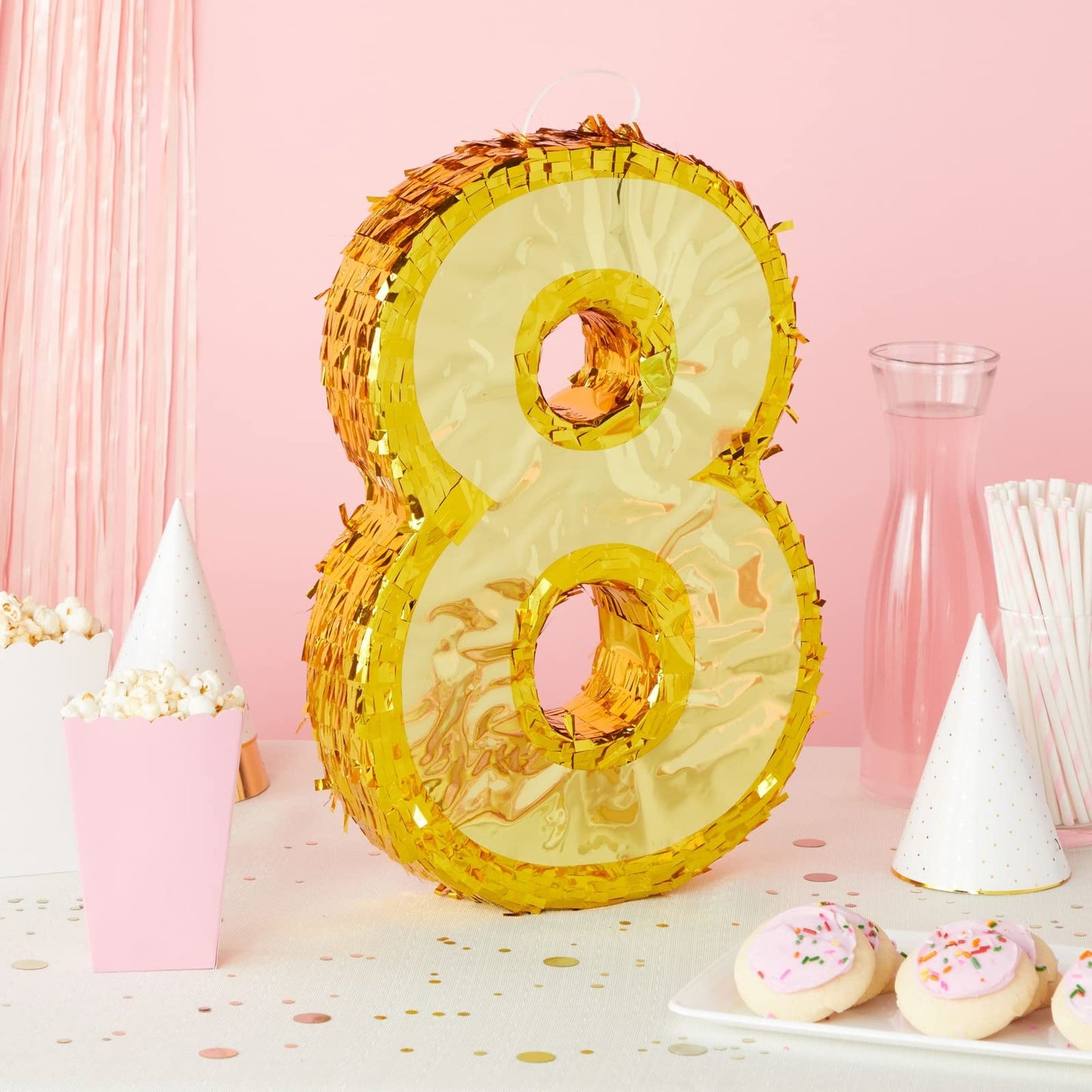 Juvale Gold Foil Number 8 Pinata For 8Th Birthday Party Decorations, Centerpieces, Anniversary Celebrations (Small, 17 X 11 X 3 In)