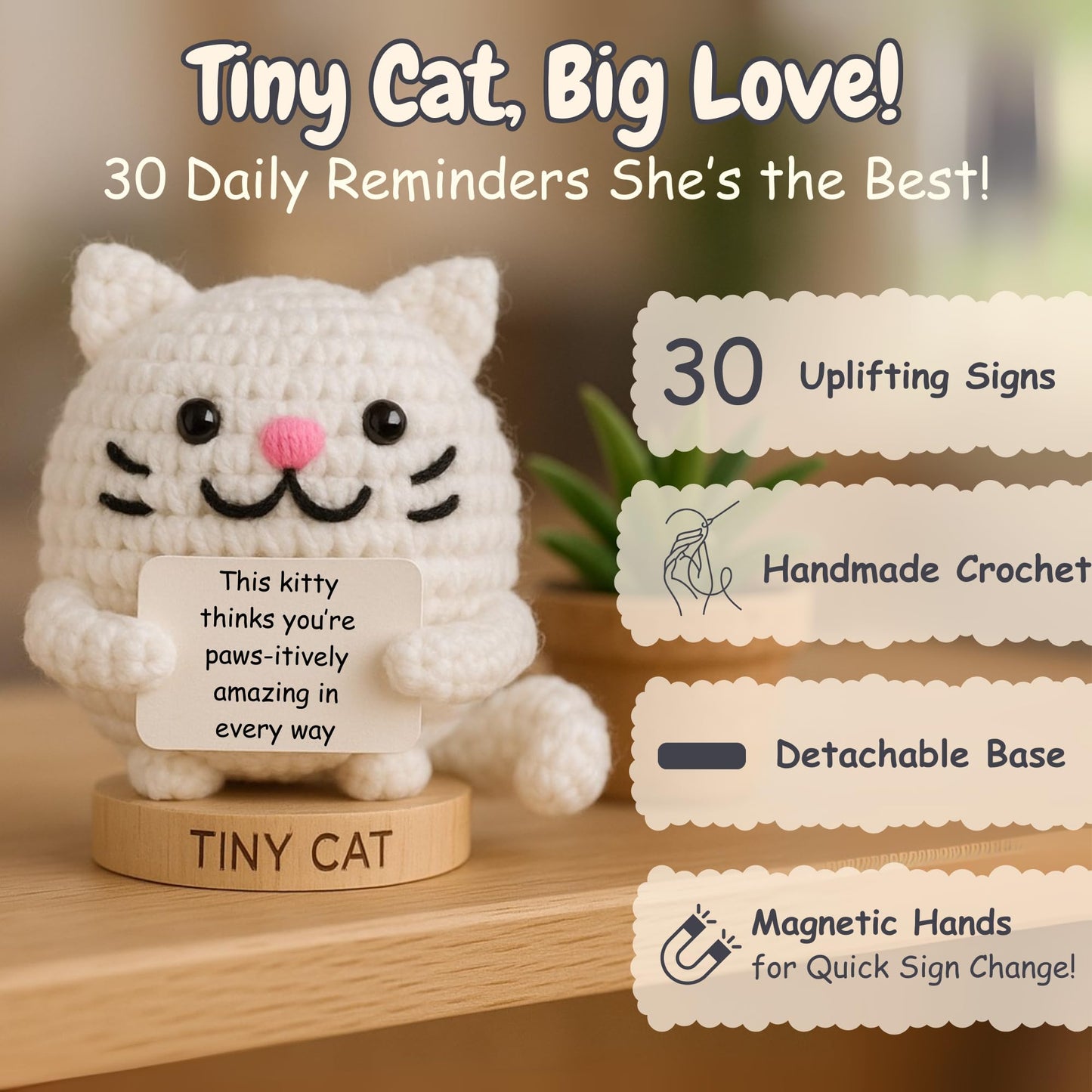 Cat Mom Gifts for Women - 30 Uplifting Affirmations from The Tiny Cat | Cats Lady Presents for Women, Funny Christmas or Birthda