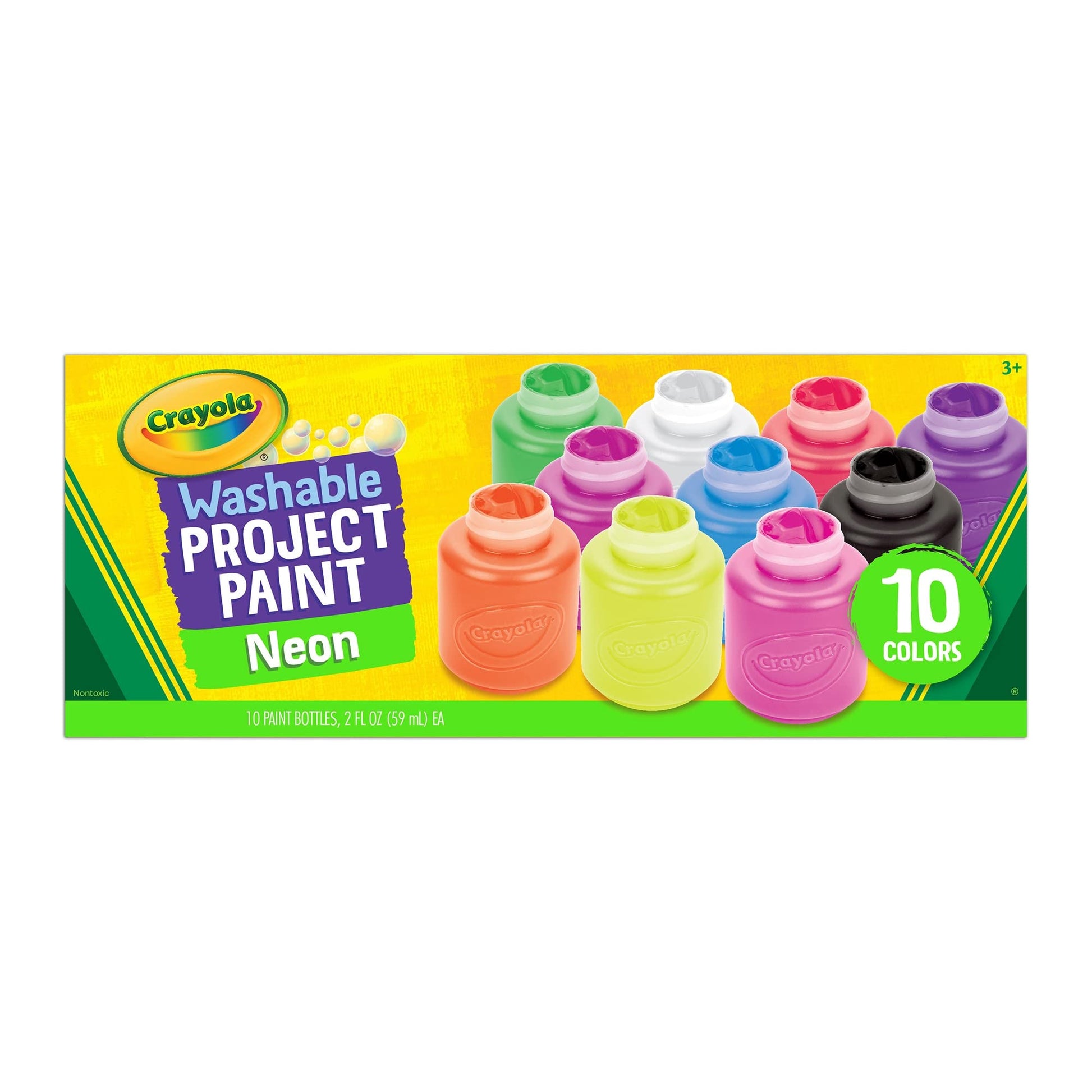 Crayola Washable Kids Project Paint - Neon (2oz), Arts & Crafts Supplies for Kids, Preschool & Kindergarten, Gifts, Ages 3+